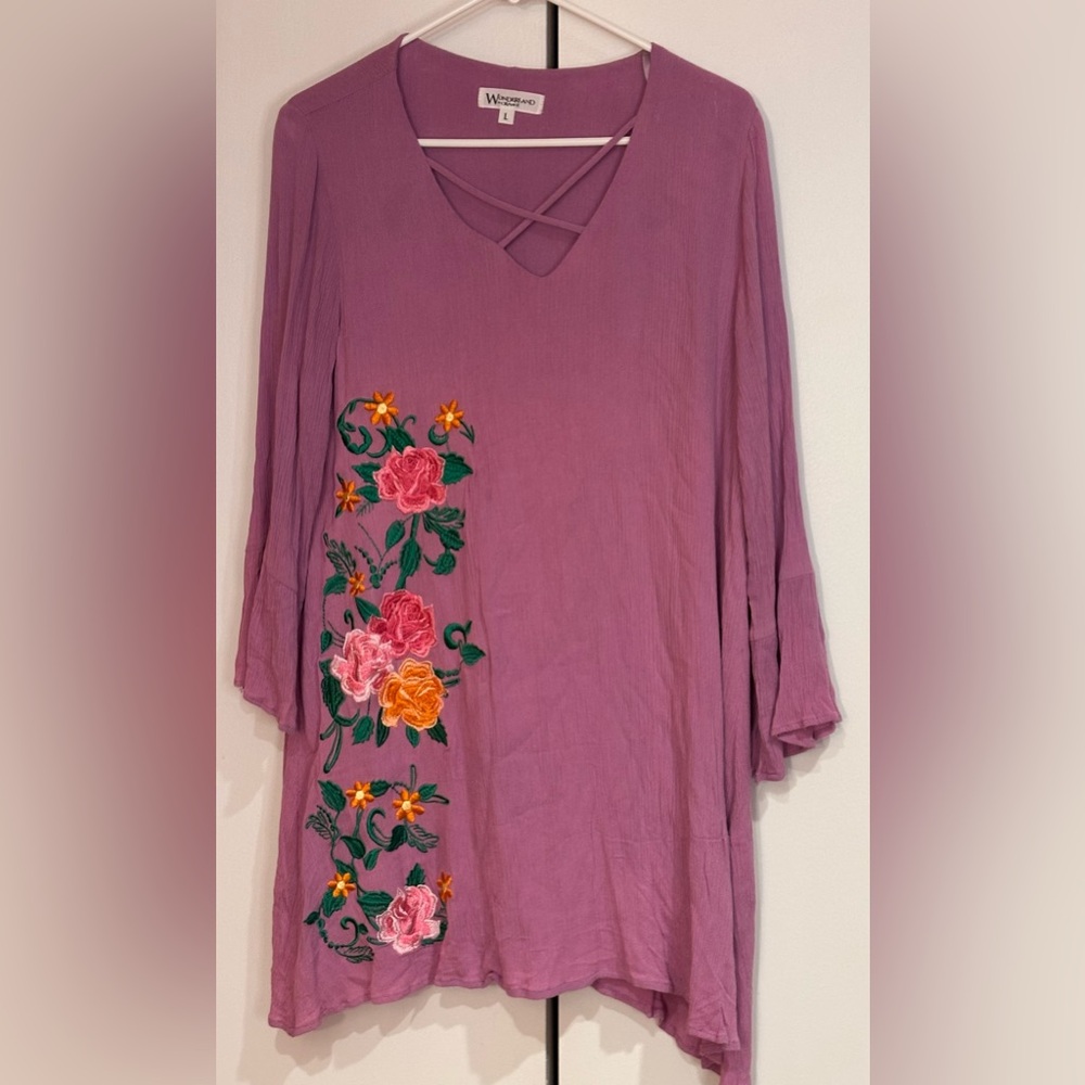 Wonderland by Orange shift dress tunic with side embroidery